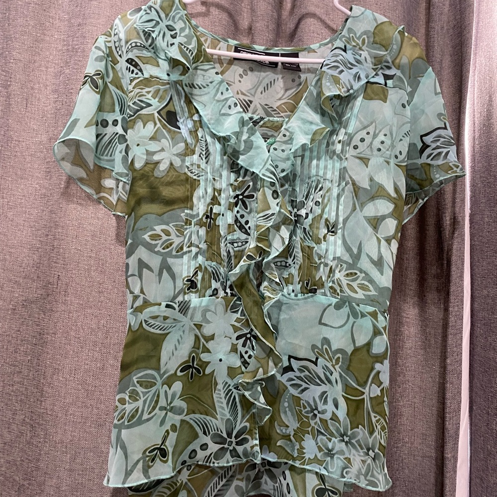 Retro Floral Ruffle Blouse